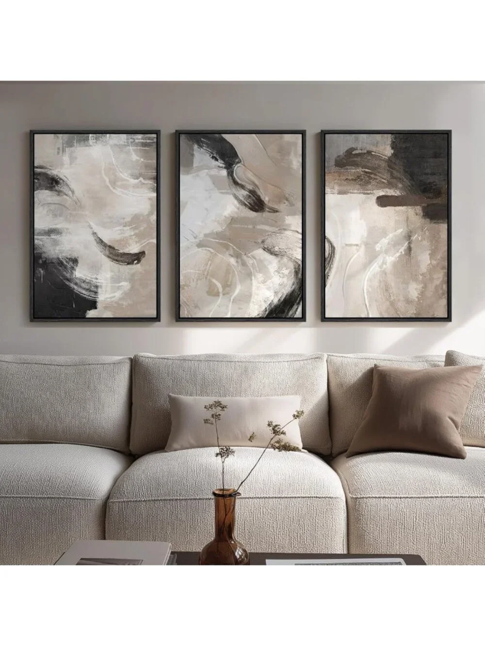 Framed Modern Minimalist Abstract Wall Art Set - 3 Piece Neutral Decor, 16x24 In